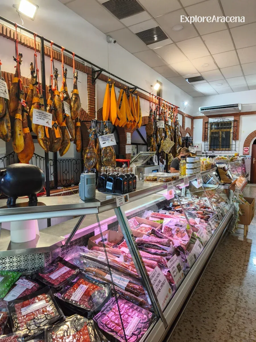 hanging-jamon-deli-display-case-in-aracena
